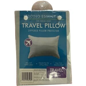 Bed Essentials Travel Pillow Zippered Protector 100% Cotton 220 TC 12x16 White